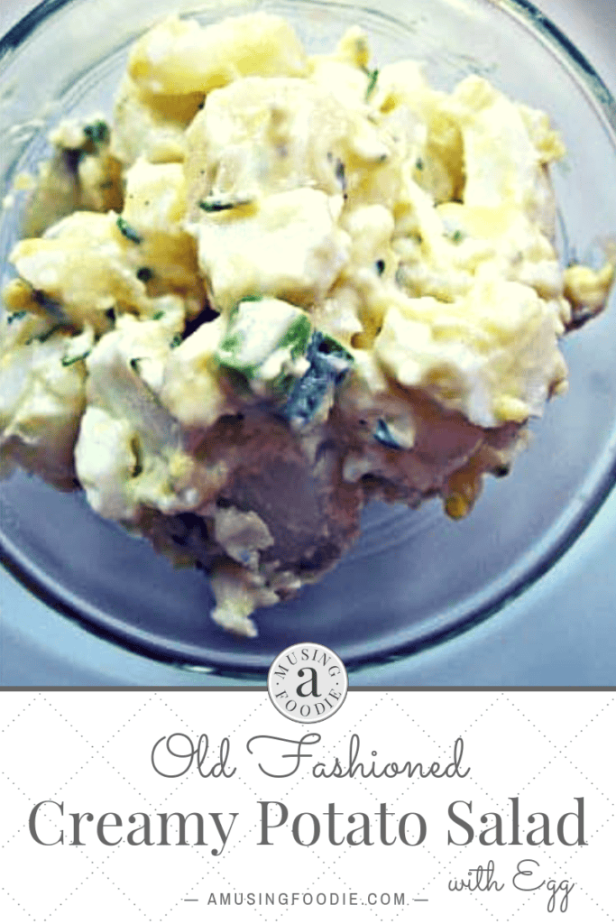 Perfect side dish to burgers and dogs on the grill, this old fashioned creamy potato salad with eggs is a huge favorite of ours!