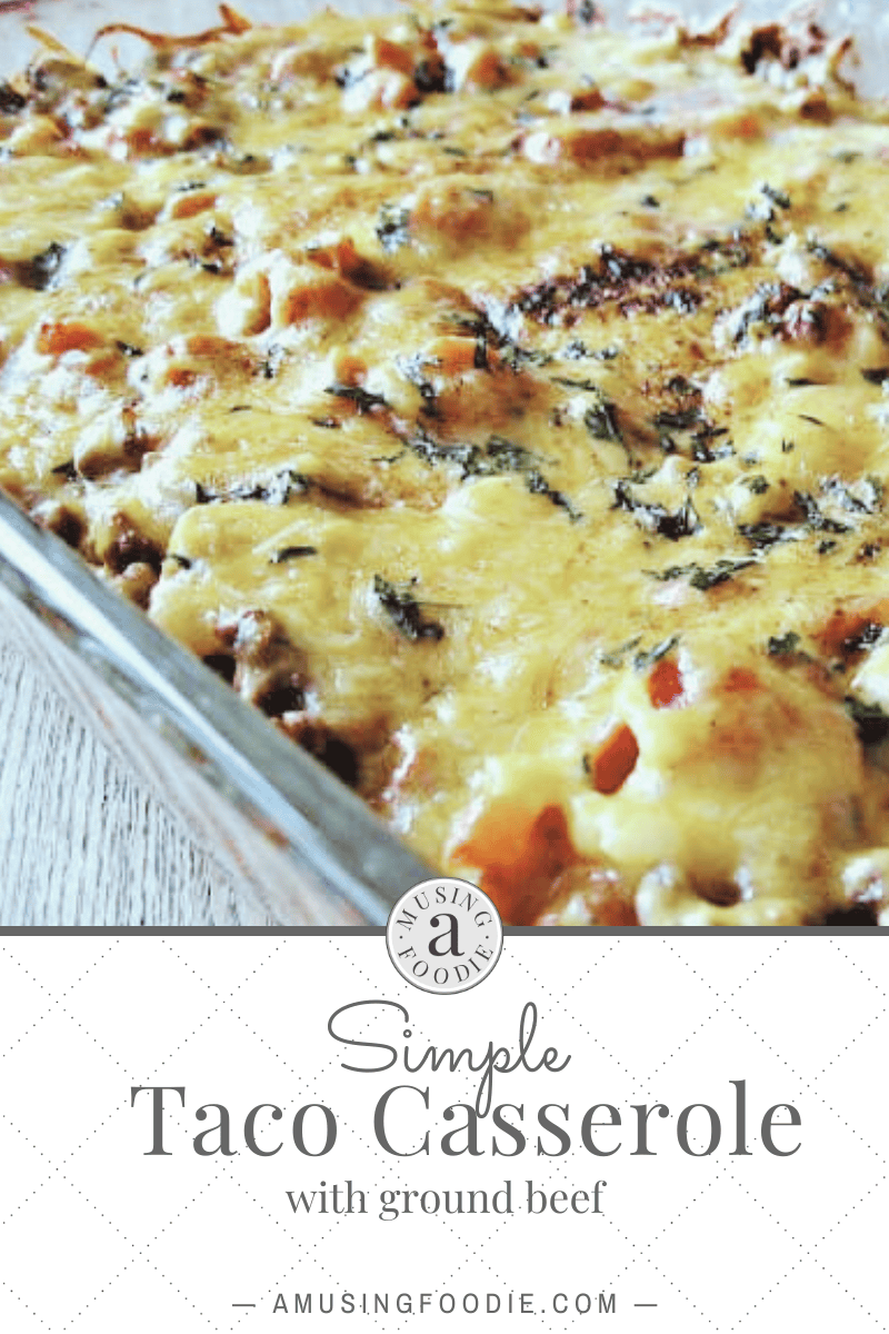 Ground beef taco casserole with melted cheese.
