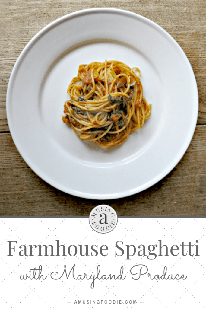 Farmhouse spaghetti is the product of a great CSA bag, full of wonderful in-season Maryland veggies.