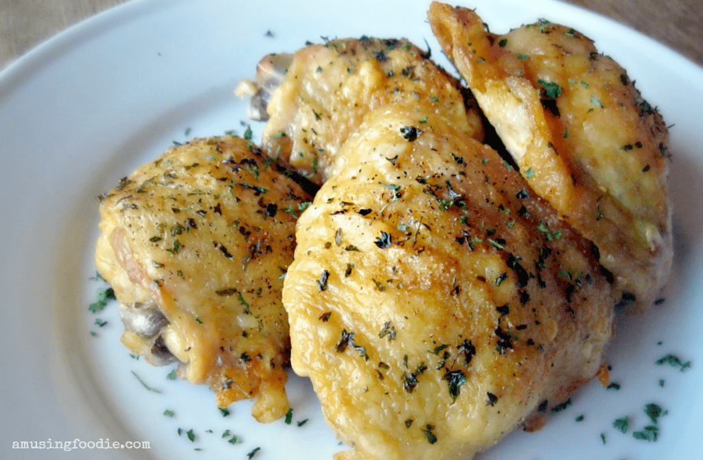 Easy Oven Fried Chicken Thighs with Perfectly Crispy Skin!