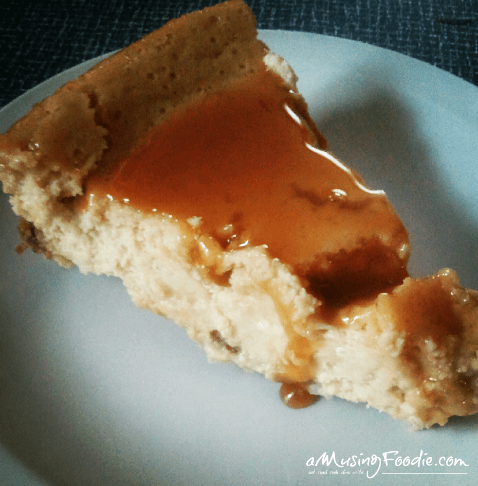 This caramel cheesecake with pecan crust is creamy and sweet, with a rich caramel taste and a satisfying crunch from the pecans. It's a show stopper!