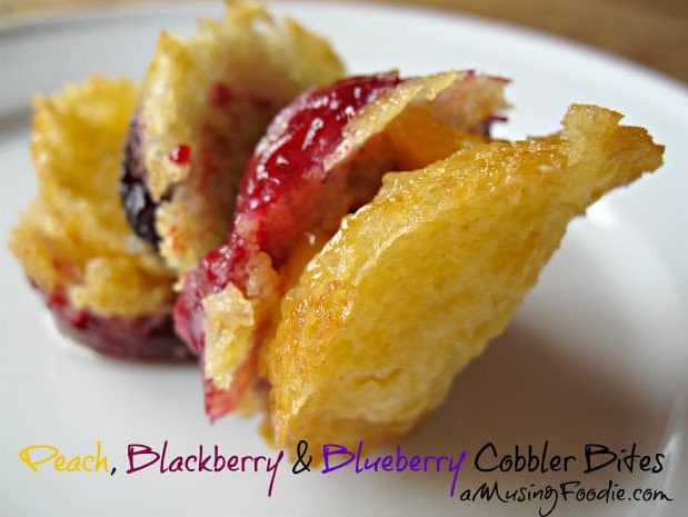 Peach Blueberry Blackberry Cobbler Bites These cobbler bites are a mini version of my traditional cobbler recipe—YUM!