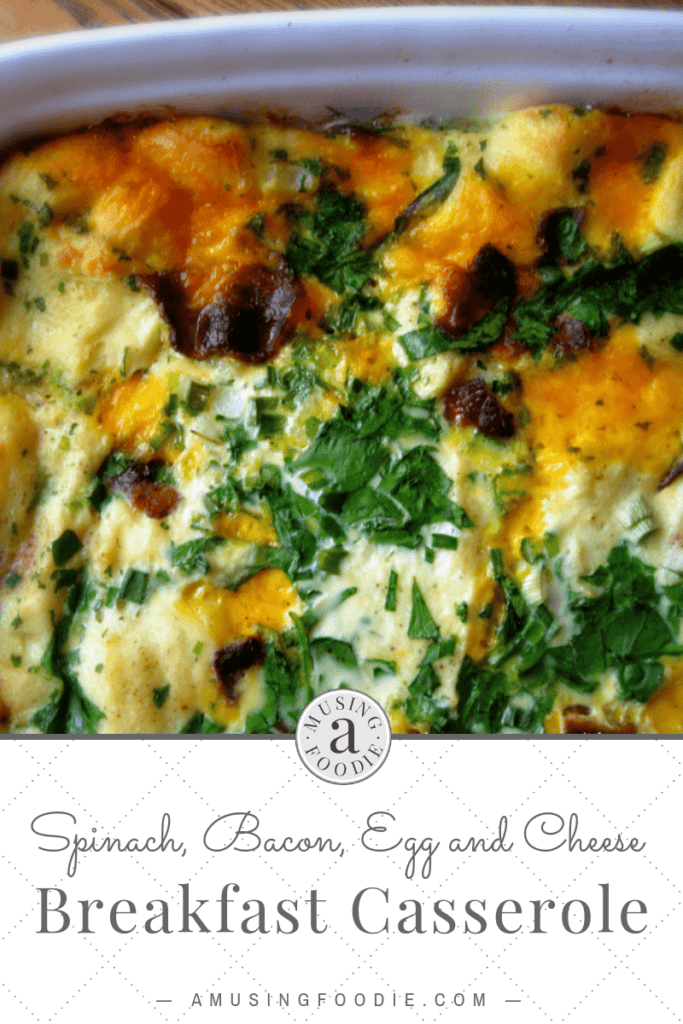 This spinach, bacon and egg breakfast casserole is a great make-ahead meal to serve for breakfast on a holiday or vacation morning!