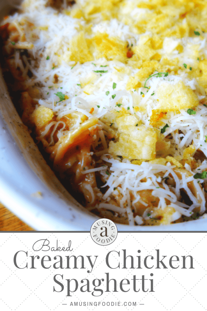 There’s nothing like the bite of a crunchy, salty topping against the cheesy goodness of creamy chicken spaghetti casserole.
