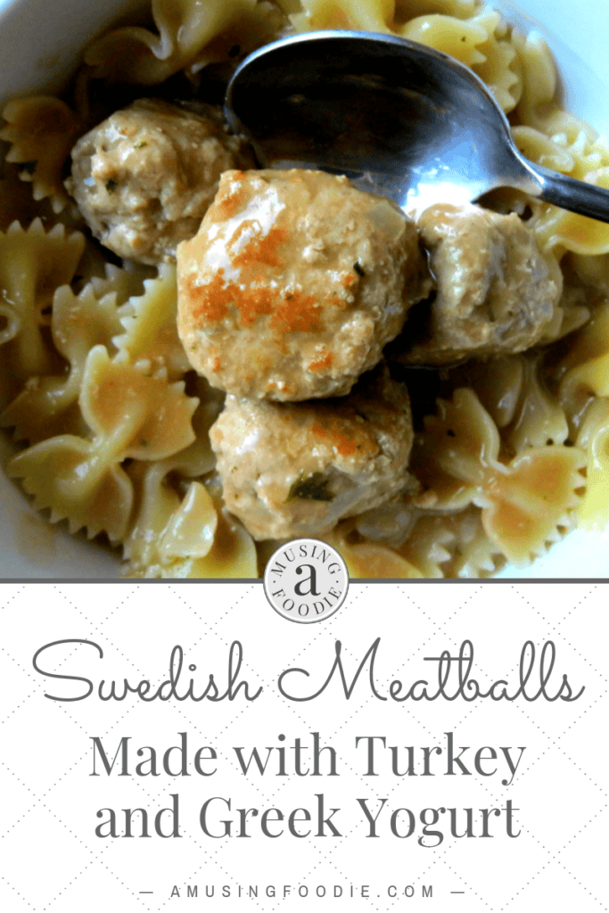 Swedish meatballs made with ground turkey in creamy gravy, served over pasta.