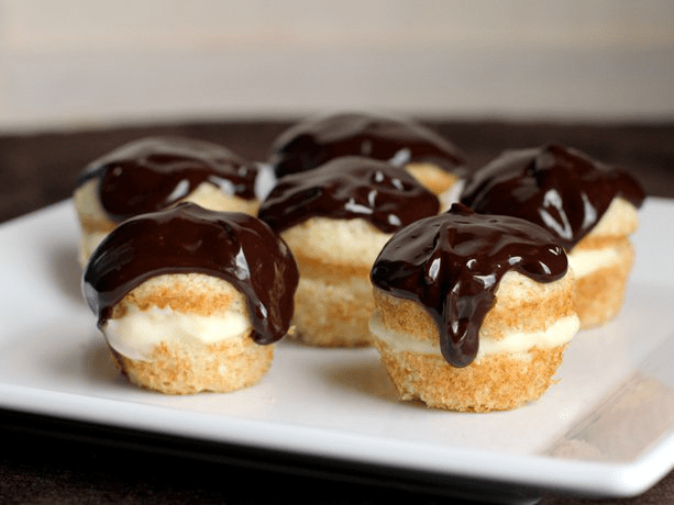 Mini Boston Cream Pie cakes.