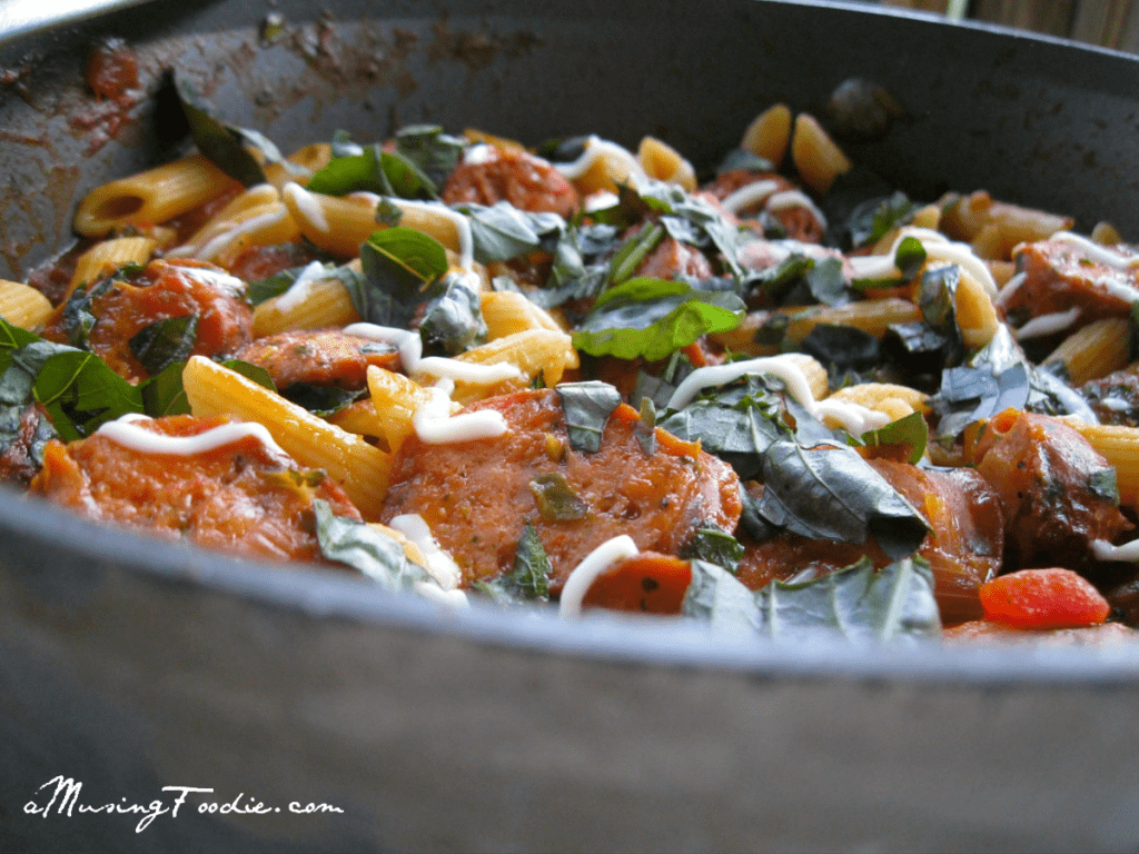 Rustic penne with chicken sausage is an easy dinner you can pull together any night of the week!