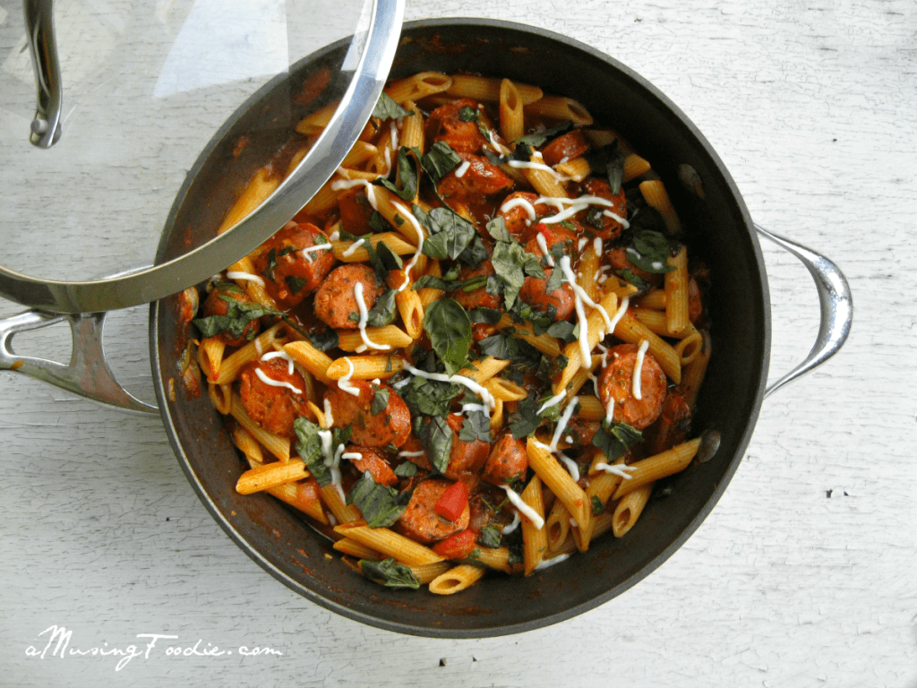 Rustic penne with chicken sausage is an easy dinner you can pull together any night of the week!