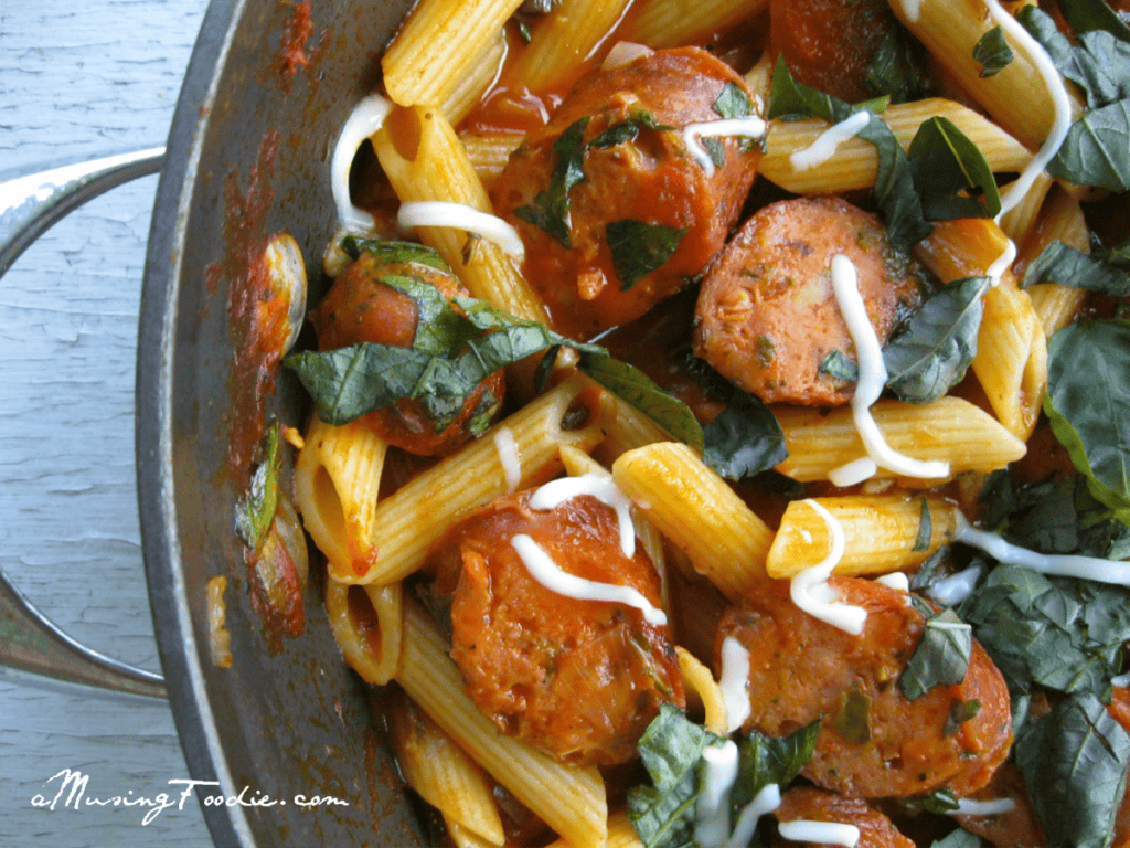 Rustic penne with chicken sausage is an easy dinner you can pull together any night of the week!