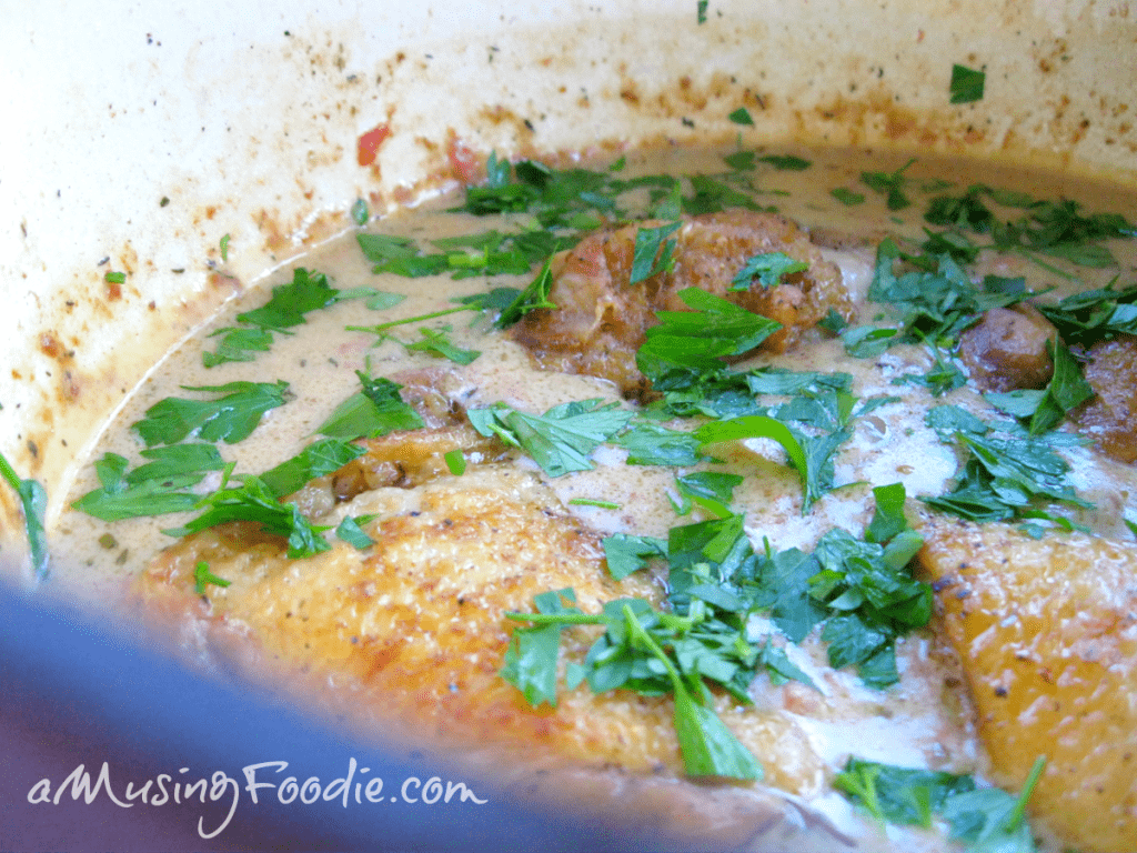 Crispy Braised Chicken Thighs in Dijon Sauce