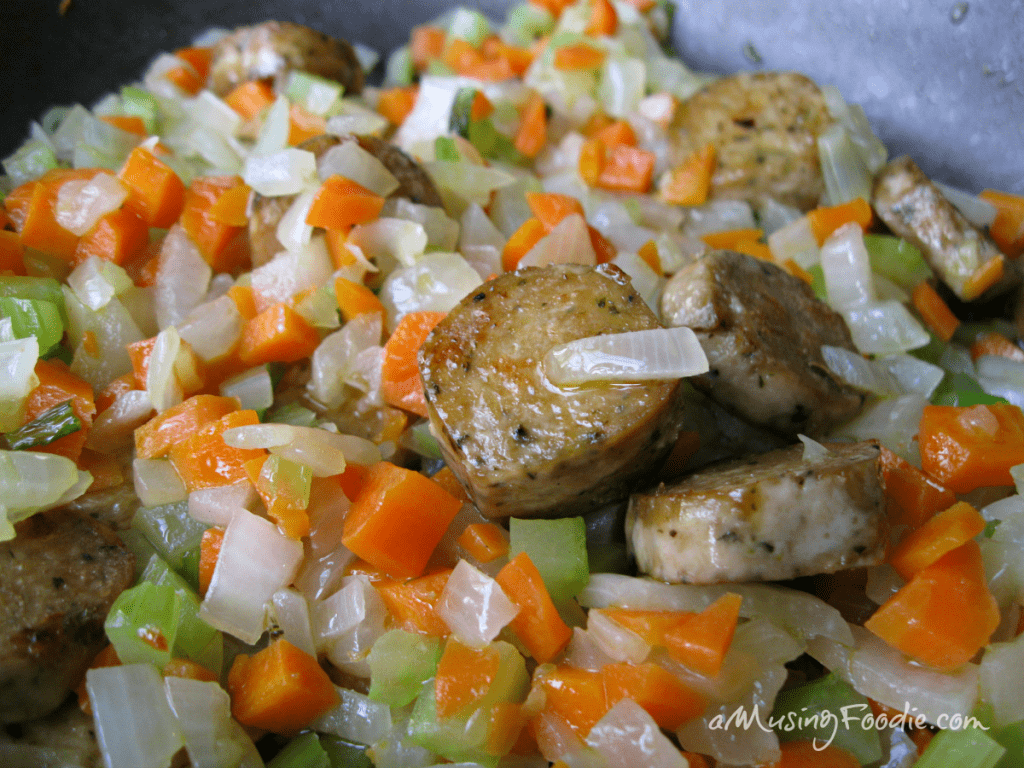 This warm and comforting vegetarian sausage stuffing will please a crowd!