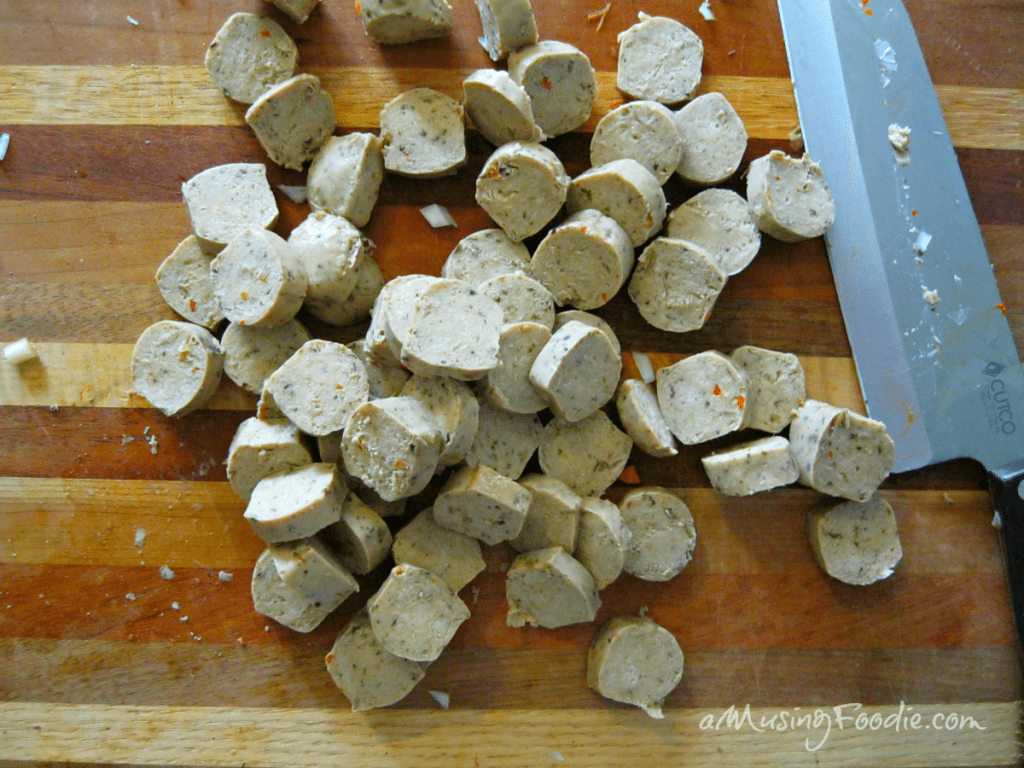 This warm and comforting vegetarian sausage stuffing will please a crowd!