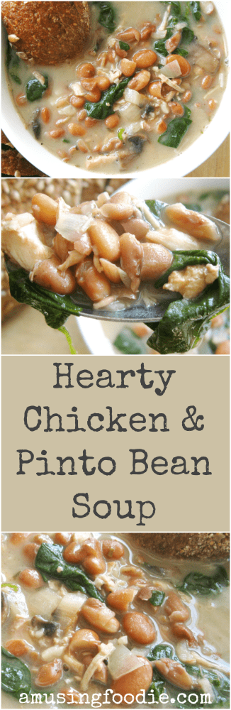 This hearty chicken and pinto bean soup will warm you to the bone — it's the perfect cold weather meal!