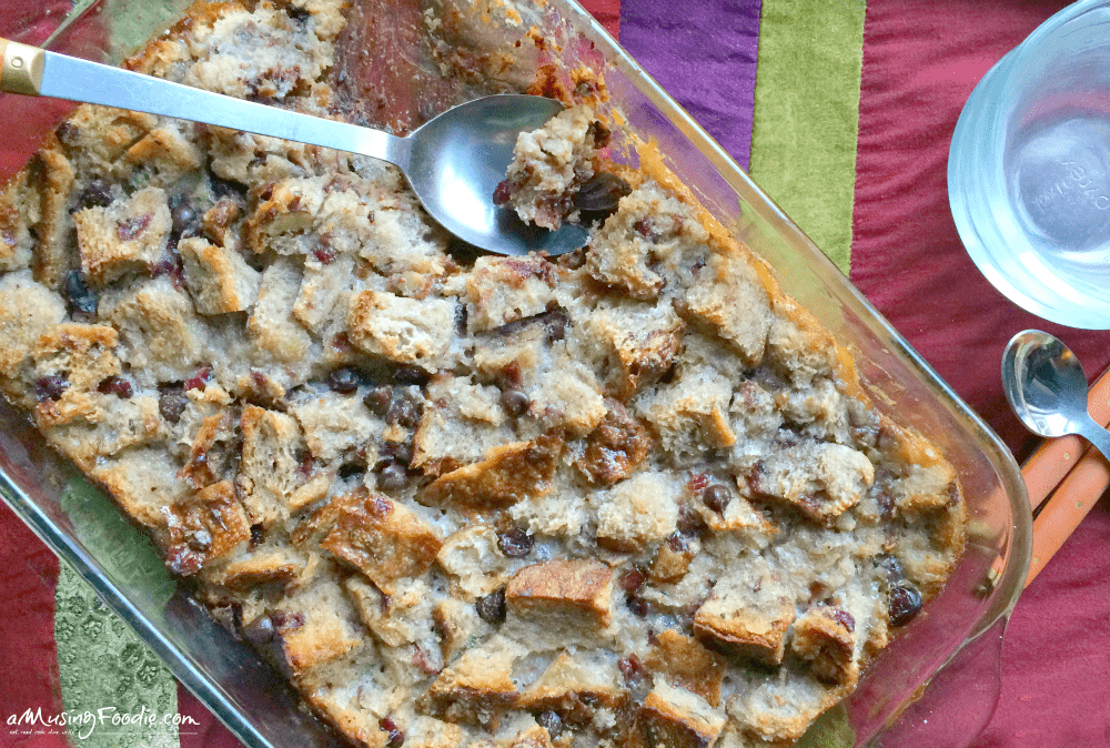 This holiday bread pudding is a simple and tasty way to prepare a make-ahead festive dessert during the Christmas season!