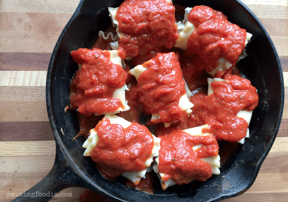 Lasagna Rolls in a Cast Iron Skillet!