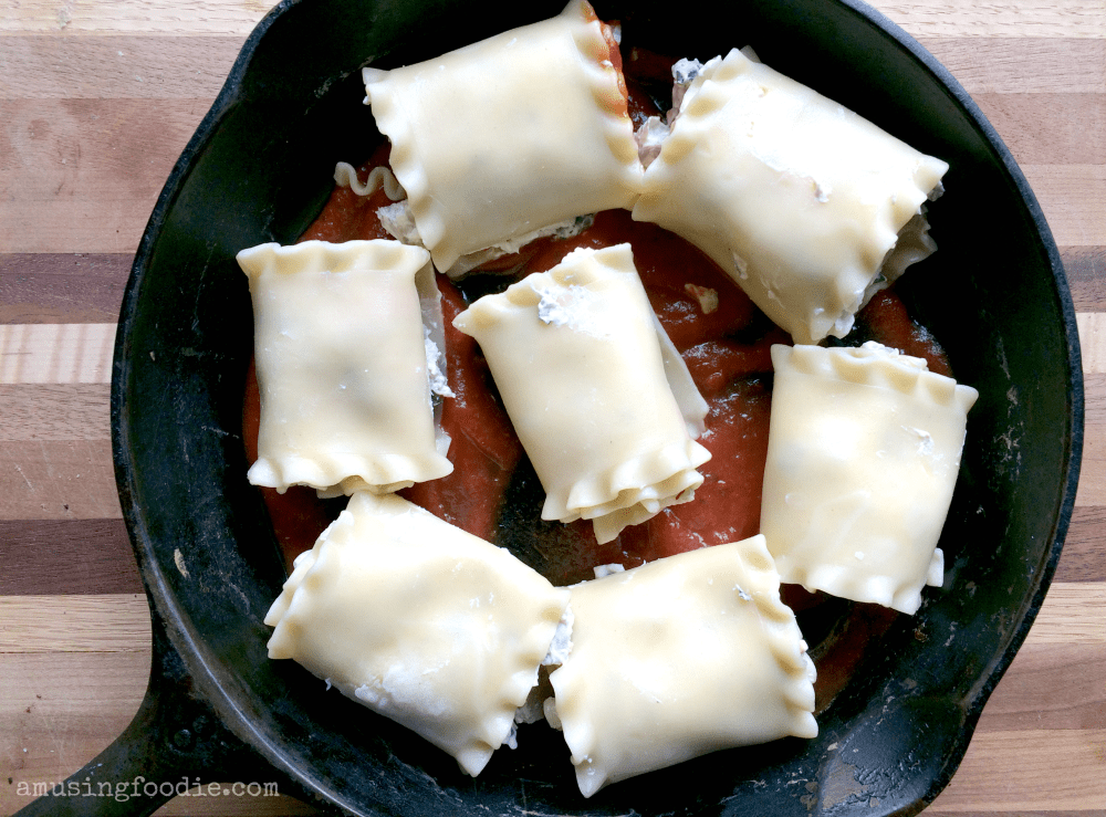 Lasagna Rolls in a Cast Iron Skillet