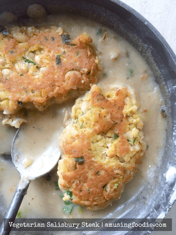 This vegetarian Salisbury "steak" is prepared the same way as the traditional recipe, including simmering in a savory gravy before devouring with creamy mashed potatoes.