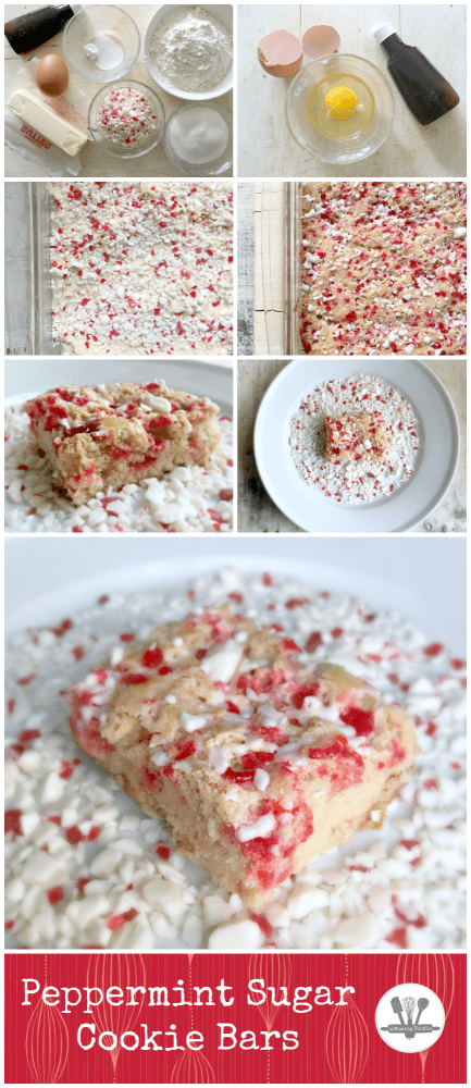 These peppermint sugar cookie bars are a breeze to make and have a fun candy "crunch" from the fresh and flavorful peppermint baking chips!