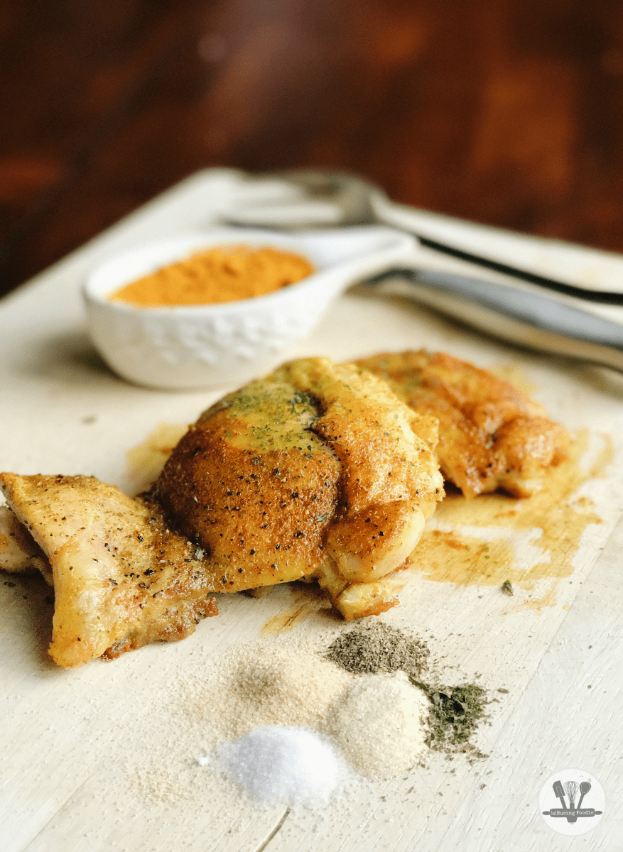 These seared turmeric chicken thighs are ready in 15 minutes and full of deep and savory flavor!