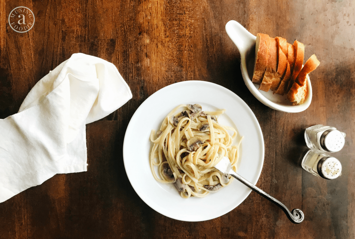 Enjoy a vegan fettuccine alfredo, full of savory sautéed mushrooms, that's just as creamy and comforting as a classic recipe.