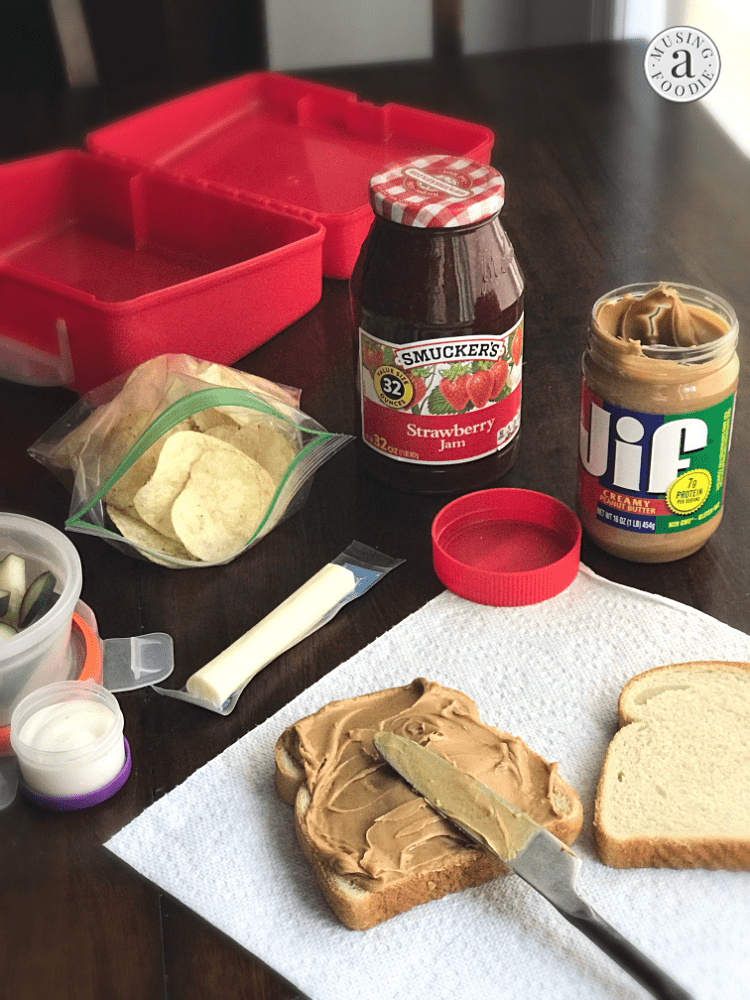 A traditional PB&J can stir up nostalgia as the epitome of a lunchbox classic, especially with—in my case—a heavier ratio of peanut butter to spread, and a side of classic, salty potato chips!