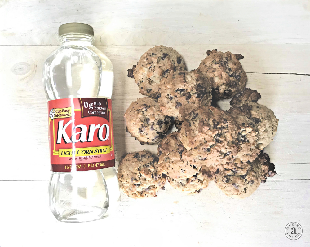 Chewy oatmeal chocolate chip cookie bites with almonds, made chewier with Karo® Corn Syrup.