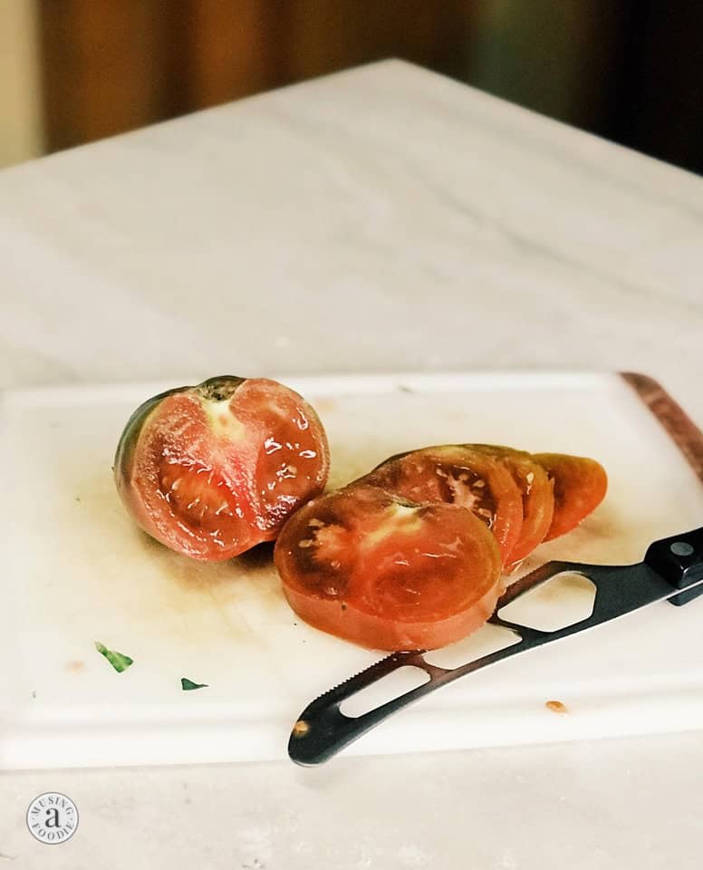 Sliced heirloom tomato.